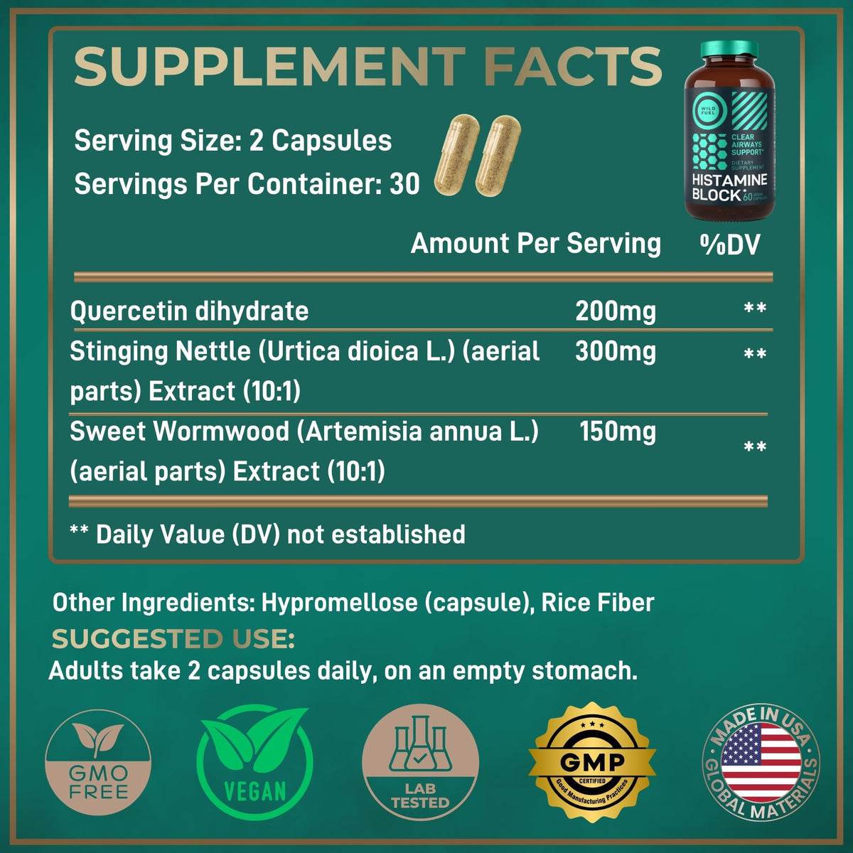 Histamine Block Flavonoids Supplements - Quercetin, Nettle, Atermesia Natural Source Flavonoids - Seasonal Allergy Balance Supplements Histamine Blocker - 120 Homeopathic Allergy Relief D-Hist Caps