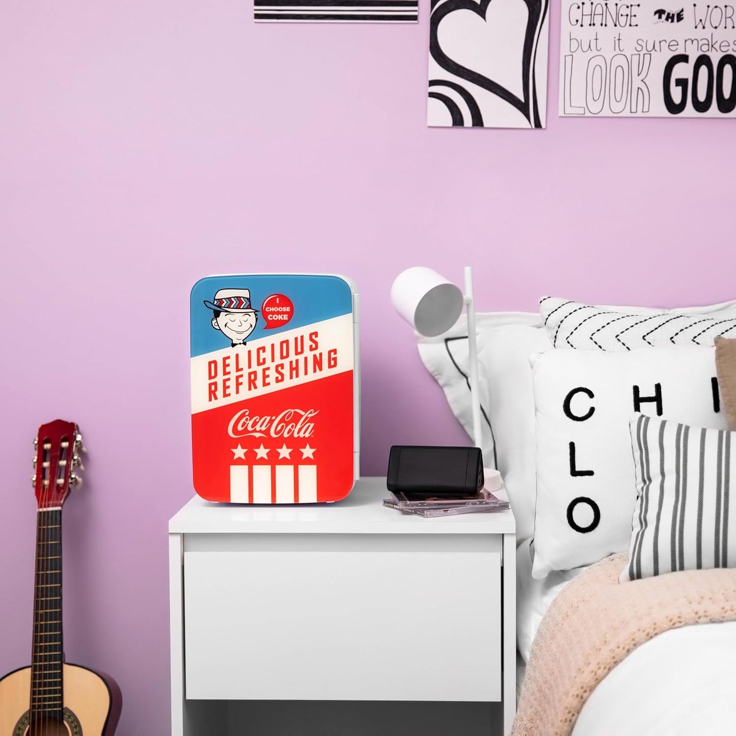 Cooluli Retro Coca-Cola Mini Fridge for Bedroom - Car, Office Desk & College Dorm Room - 10L/12 Can Small Refrigerator - AC/DC 12V Portable Cooler & Warmer for Food, Drinks & Skincare (Coke, Vintage)