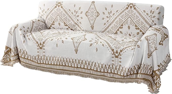 H.VERSAILTEX Reversible Sofa Cover Couch Cover for Dog Sofa Slipcover for Most Shape Sofa Furniture Protector with Tassels Sectional Couch Cover (X-Large: 71" x 118", Sand/White)