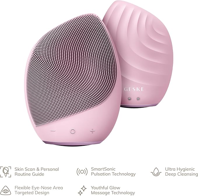SmartAppGuided™ Sonic Facial Brush 5 in 1 | Vibrating Electric Facial Cleansing Brush | Soft Silicone Brush | Professional Facial Cleanser | Skin Cleanser & Exfoliator | Face Massager
