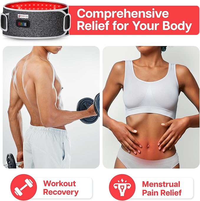Cordless Back Massager with Heating Pad and Red Light Therapy Belt for Back Pain Relief - 3 Temperature Settings and Soothing Massage for Comfort and Recovery - FSA HSA Eligible