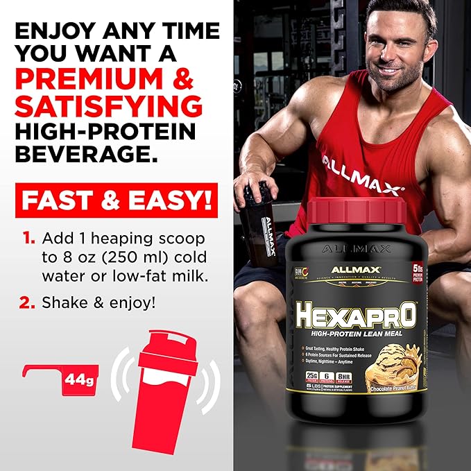 ALLMAX HEXAPRO, Strawberry - 2 lb - 25 Grams of Protein Per Serving - 8-Hour Sustained Release - Zero Sugar - 21 Servings