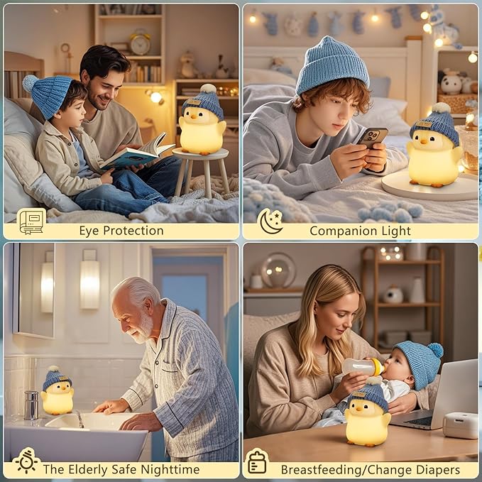 Penguin Night Light for Kids, Adorable Penguin Lamp with Hat, Food Grade Silicone Nursery Nightlight, Rechargeable/Dimmable/Timer,LED Squishy Novelty Animal Bedside Lamp,Funny Gifts for Boys