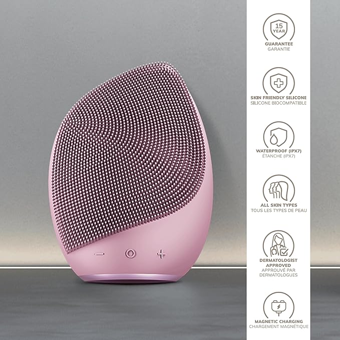 SmartAppGuided™ Sonic Facial Brush 5 in 1 | Vibrating Electric Facial Cleansing Brush | Soft Silicone Brush | Professional Facial Cleanser | Skin Cleanser & Exfoliator | Face Massager
