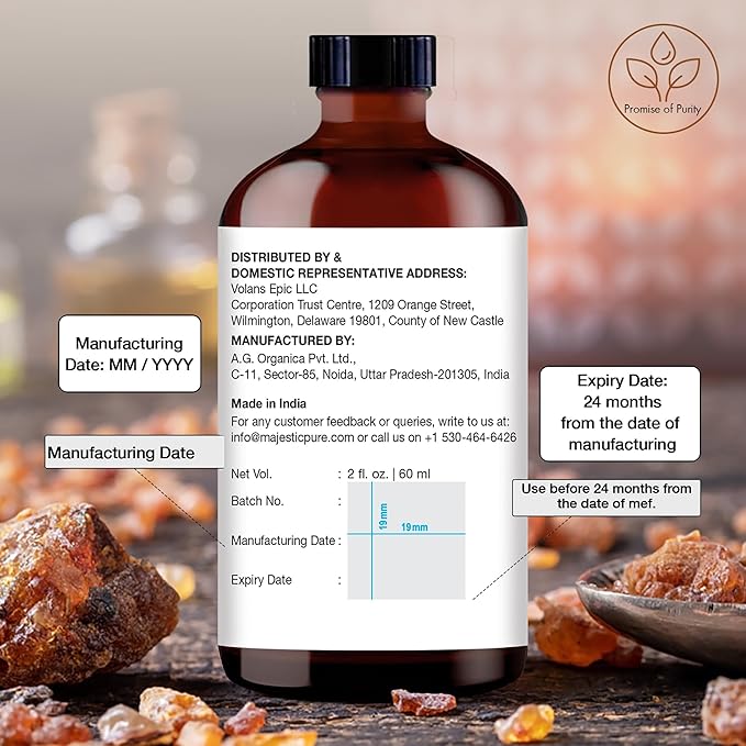 MAJESTIC PURE Frankincense Essential Oil with Glass Dropper | 100% Pure and Natural Frankincense Oil | Premium Grade Essential Oils for Diffusers, Skin, Aromatherapy, Massage | 2 Fl Oz