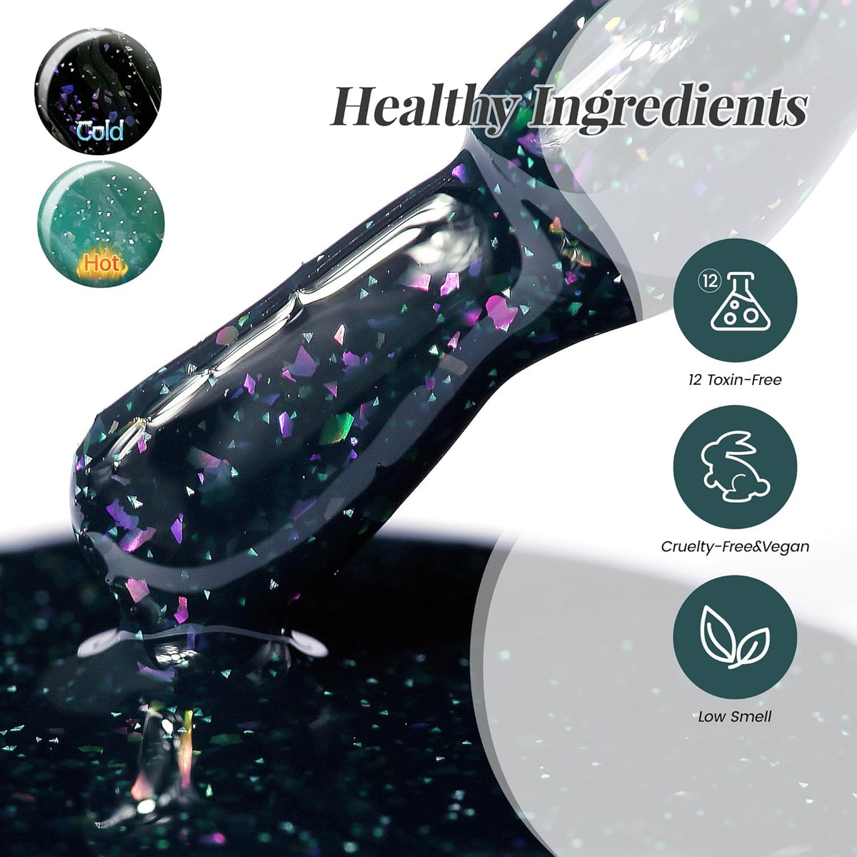 YTD Likomey Brocade Glitter Color Changing Gel Nail Polish,15ml Bright Green To Dark Green Shimmer Mood Temperature Change Colors,Fall Winter Ombre Thermal UV Nail Gel,WB349
