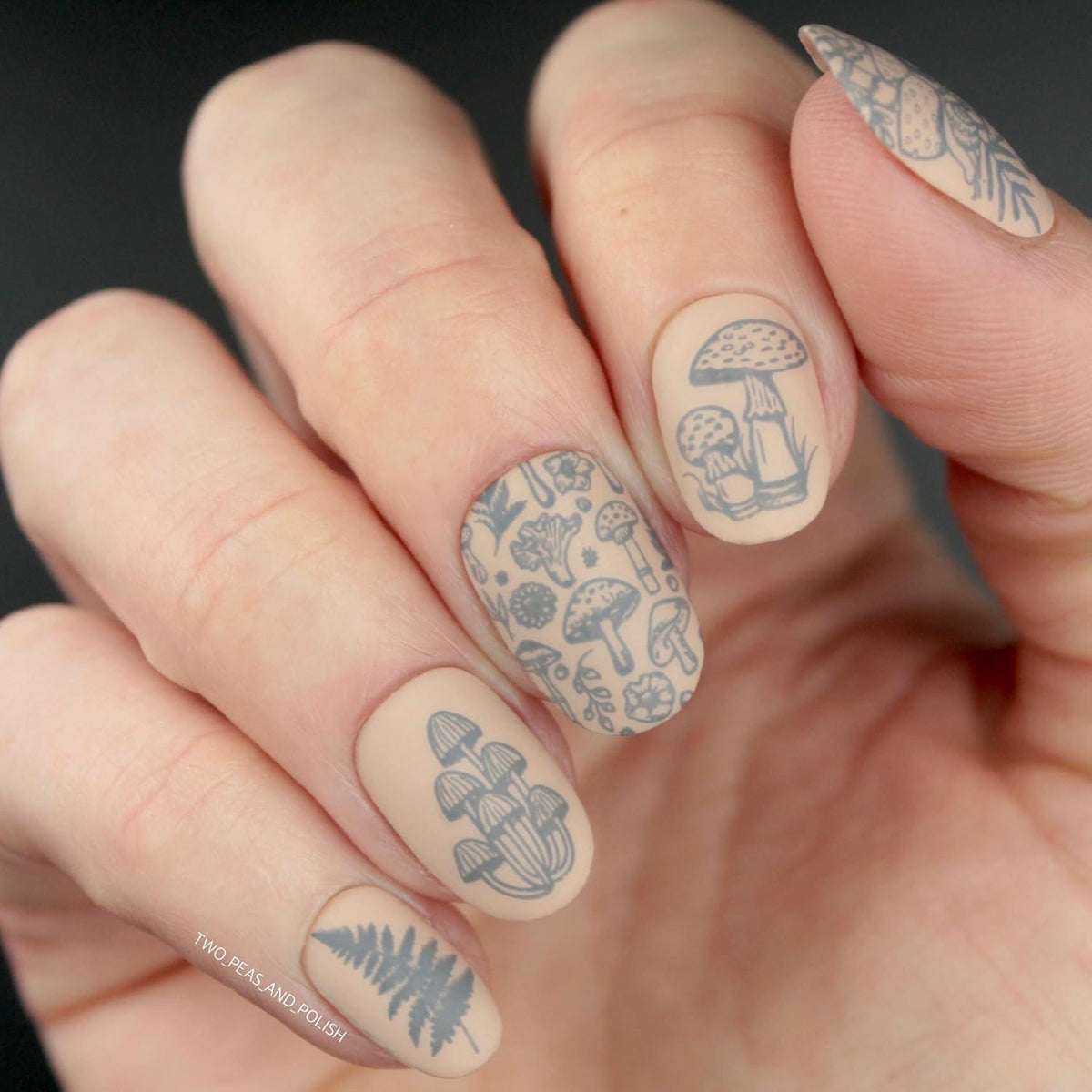 Maniology Magic Mushroom Nail Stamping Starter Kit | Plant-Inspired Nail Art with Whimsical Mushrooms Design for DIY Manicure – Includes Stamping Plate, Polish, Top Coat, Stamper & Scraper Card