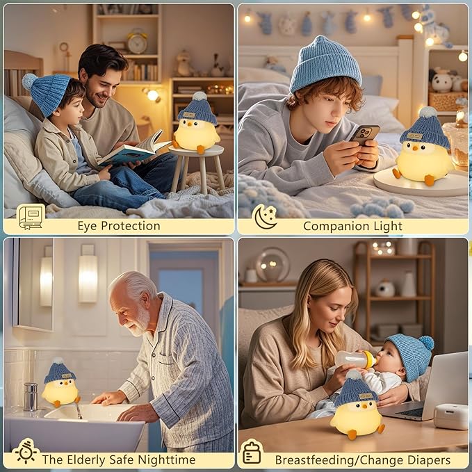 Penguin Lamp with Knit Hat,Kawaii Penguin Night Light,Food Grade Silicone,Dimmable Nursery Nightlight,LED Squishy Novelty Animal Lamp,Kids Room Decor,Funny Gifts for Kids Boys Girls Baby
