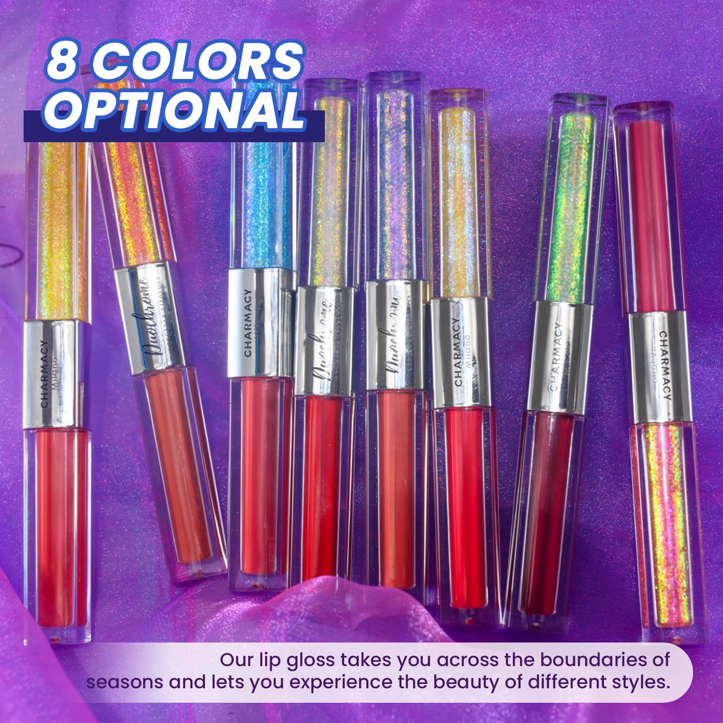 CHARMACY Multichrome Double Head Non-Stick Lip Gloss, Metallic Colourful Lip Glaze, Anti-transfer, Long Lasting Waterproof Liquid Lipstick Makeup (#08)