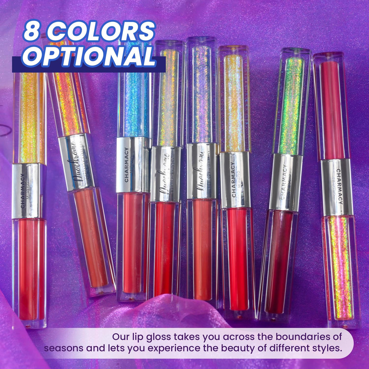 CHARMACY Multichrome Double Head Non-Stick Lip Gloss, Metallic Colourful Lip Glaze, Anti-transfer, Long Lasting Waterproof Liquid Lipstick Makeup (#02)