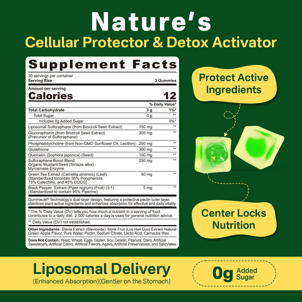 Liposomal Sulforaphane Supplement 150mg, from Broccoli Seed Extract w/Myrosinase, Quercetin, Glutathione, Sulforaphane Supplement Gummies for Antioxidants Detox Cellular Brain Health, Chewable 60Cts