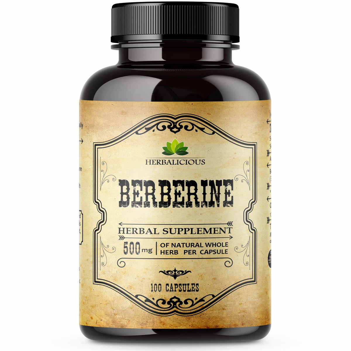 HERBALICIOUS Berberine Supplement – 100 Capsules Berberine HCL Dietary Supplement for Men and Women – Non GMO Berberine 500mg – Ideal for Immune Support, Heart, Cholesterol Levels