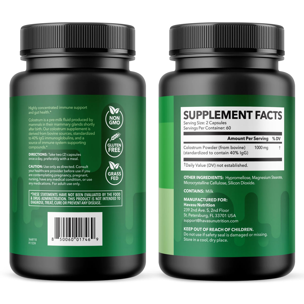 Grass Fed Colostrum Supplement for Immune and Gut Health - 1000mg Bovine Colostrum per Serving with 40% IgG - 120 Count - Non-GMO, Gluten-Free Colostrum Capsules for Adults - 60 Day Supply