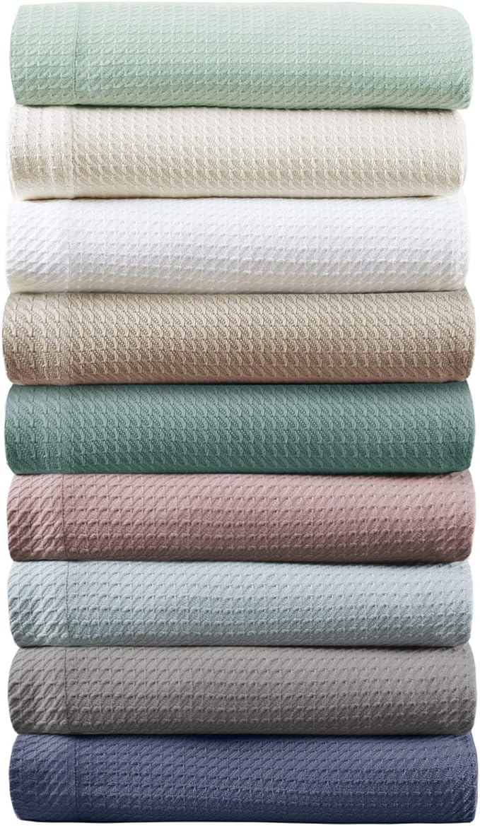 Madison Park Soft Certified 100% Egyptian Cotton Breathable Cozy Blanket, Premium Waffle Knit Classic Design, Luxury All Season Lightweight Cover for Bed, Couch and Sofa, Teal Twin(66"x90")