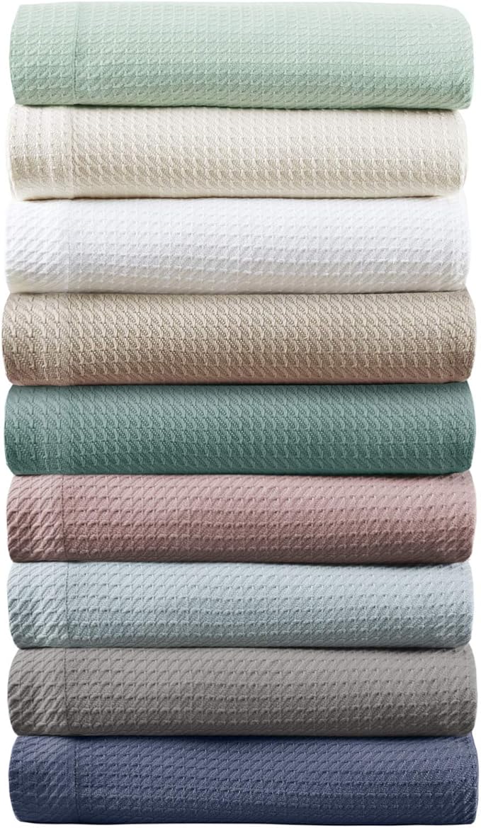 Madison Park Soft Certified 100% Egyptian Cotton Breathable Cozy Blanket, Premium Waffle Knit Classic Design, Luxury All Season Lightweight Cover for Bed, Couch and Sofa, Light Blue King(108"x90")
