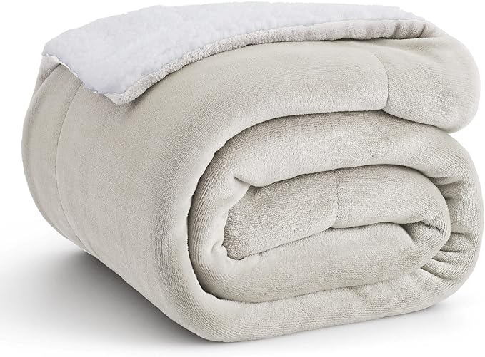 Bedsure Sherpa Fleece Throw Blanket for Couch - Thick and Warm, Soft Fuzzy Plush Throw Blanket for Winter, Linen, 50x60 Inches