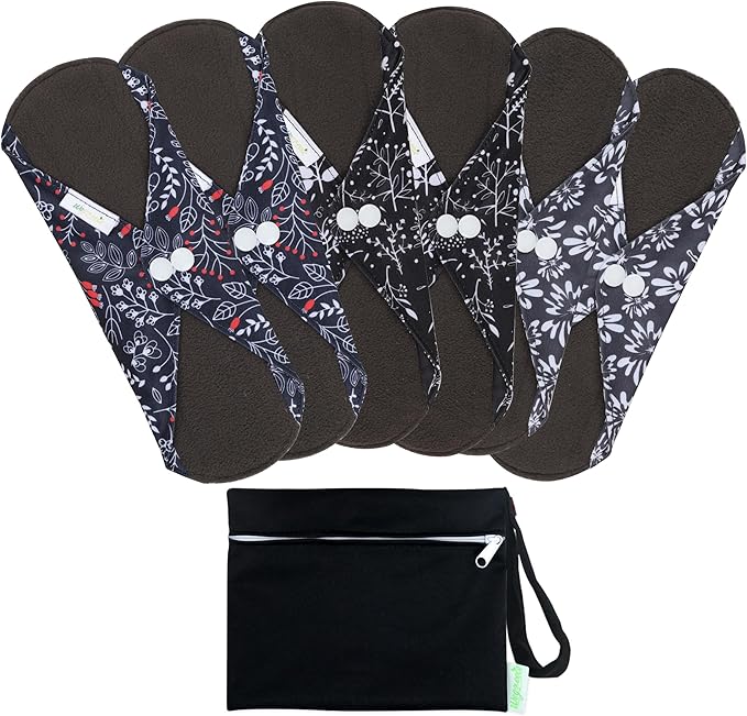 wegreeco Reusable Menstrual Pads - Reusable Sanitary Pads | Reusable Panty Liners | Soft Cloth Menstrual Pads - 6 Pack with 1 Cloth Wet Bag (X-Large, Summer Flowers)