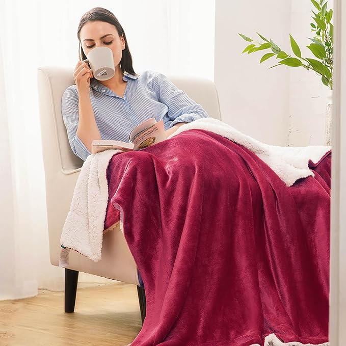 Bedsure Sherpa Fleece Blankets King Size for Bed - Thick and Warm, Soft Fuzzy Plush King Blanket for Winter, Red, 108x90 Inches