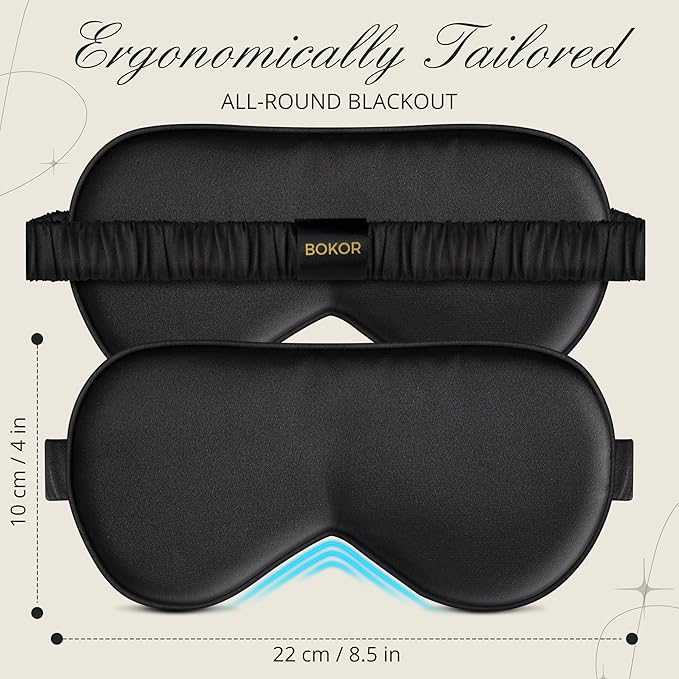 BOKOR Adjustable Silk Sleep Mask - FSA/HSA Eligible Eye Mask for Sleep, Mulberry Silk Luxury Eye Cover, 100% Light-Blocking, Improve Sleep, with Travel Bag & Gift Package, Ideal Birthday Gift - Black