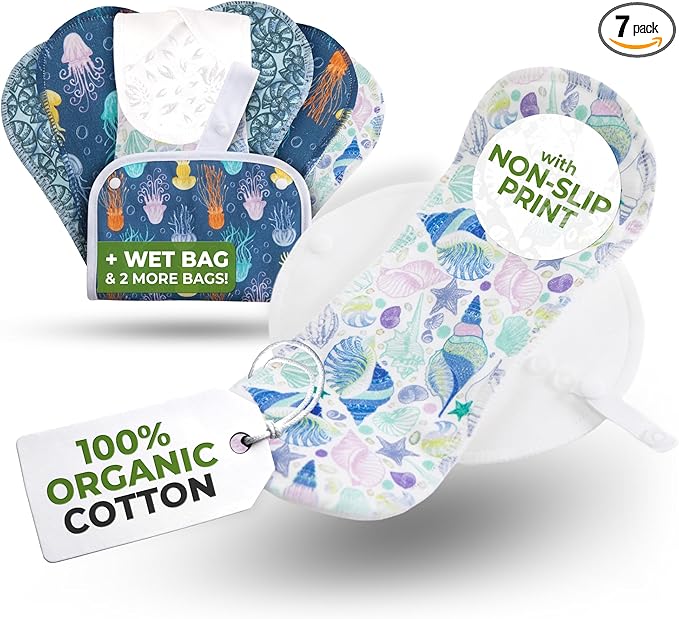 Non-Slip Reusable Panty Liners for Teen Girls (Small, 7-Pack); High-Temp Washable Organic Cotton Cloth Liners; Stay Fresh & Dry, Ultra-Thin, 100% Breathable, for Daily Vaginal Discharge Only (No PUL)