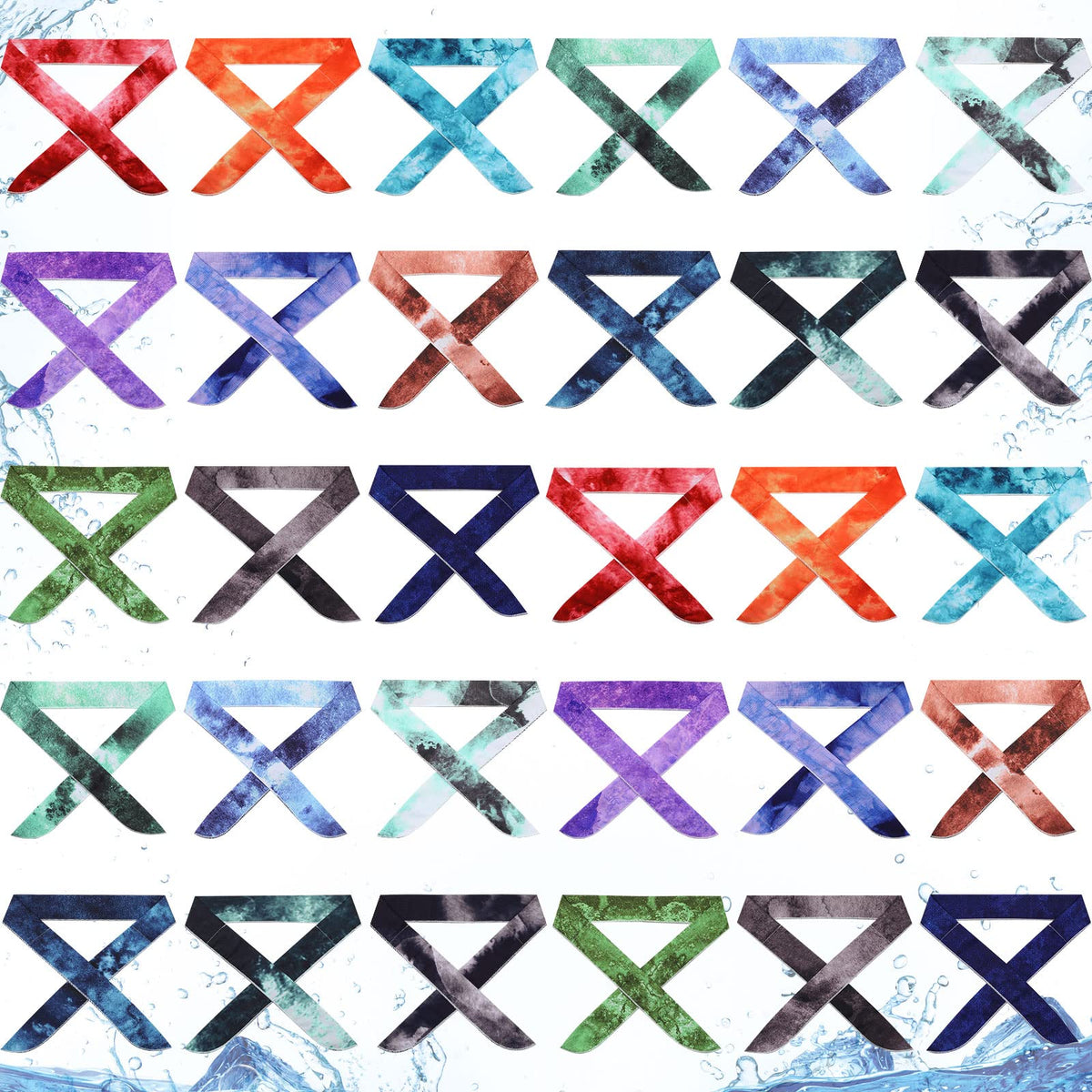 Lenwen 30 Pcs Cooling Neck Wraps Cooling Bandana Tie Dye Neck Cooler Ice Wrap Scarf Headband for Hot Weather for Women Men