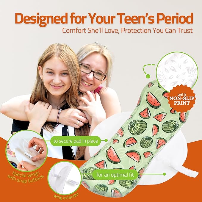 Non-Slip Reusable Period Pads for Teen Girls (S+M, 6-Pack); High-Temp Washable Organic Cotton Cloth Pad; Reliable, Non-Irritating, Soft Reusable Pads Menstrual for Secure & Comfortable First Period