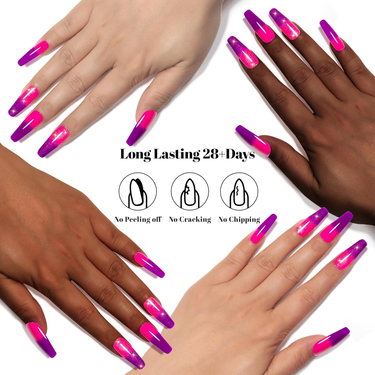 YTD Likomey Color Changing Gel Nail Polish 2 Pcs Set,15ml Hot Pink To Purple Pure Color and Brocade Glitter Nails Gel Kit,Thermal Ombre Change Colors Salon Manicure Fall Winter UV Varnish,WB2-4