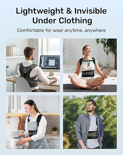 Upright Posture Corrector, Comfortable Lumbar Support Belt with 3D Elastic Kintted Mesh, Upper and Lower Back Pain Relief, Easy to Put on & Take off, Yellow Size L (Upper Waist: 41.3"-47.2")