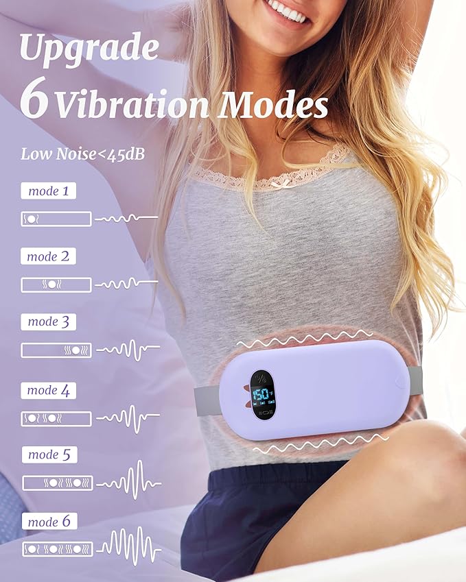 FSA HSA Eligible Portable Heating Pad for Cramps Upgrade Cordless Electric Period Fast Heating Pad for Back Pain Relief Menstrual Belt 6 Heat 6 Massage Modes Gift for Women Girls Her Girlfriend Purple
