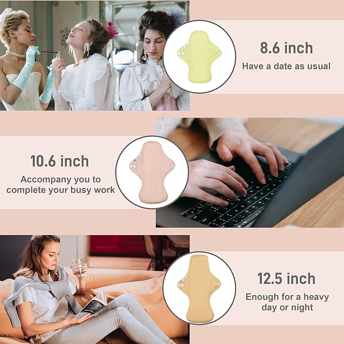 Langsprit Cotton Reusable Period Pads for Women, Washable Pads Menstrual, Regular Absorbency Cotton Cloth Menstrual Pads 3pcs Set with Mini Wet Bag, Suitable for Menstrual Period