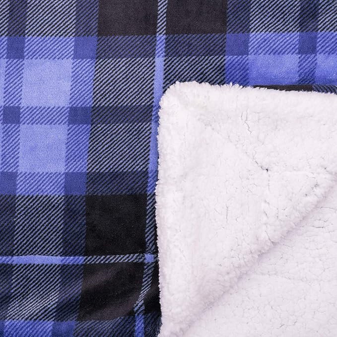 SOCHOW Sherpa Plaid Fleece Throw Blanket, Double-Sided Super Soft Luxurious Bedding Blanket 60 x 80 inches, Blue