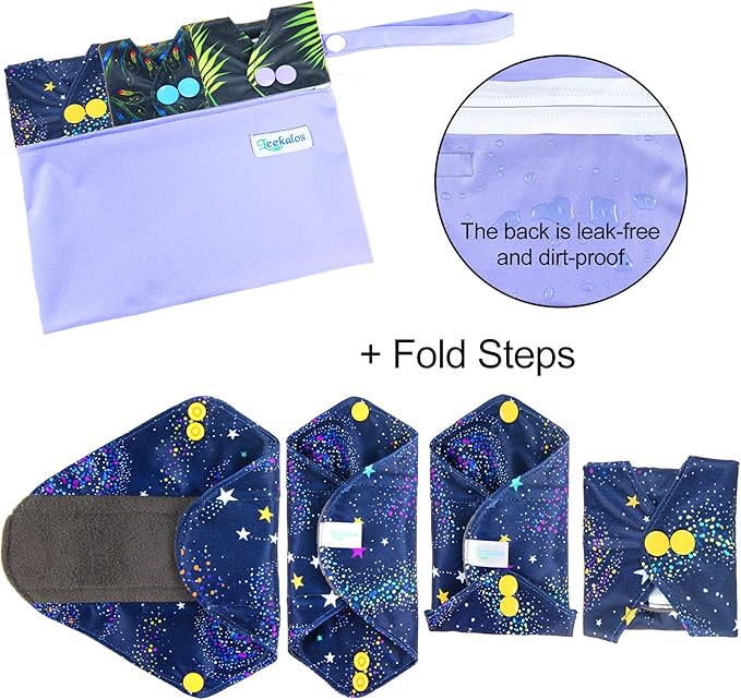 Leekalos Reusable Menstrual Pads - Bamboo Menstrual Cloth Pads | Light Incontinence Pads | Reusable Sanitary Pads - Pack of 6, 1 Cloth Mini Wet Bag