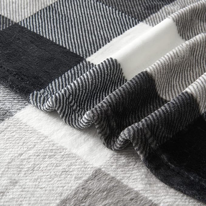 SOCHOW Buffalo Plaid Flannel Fleece Throw Blanket 90 x 108 Inches, Soft Lightweight Cozy All Season Black/White Checkered Blanket for Bed, Couch, Car