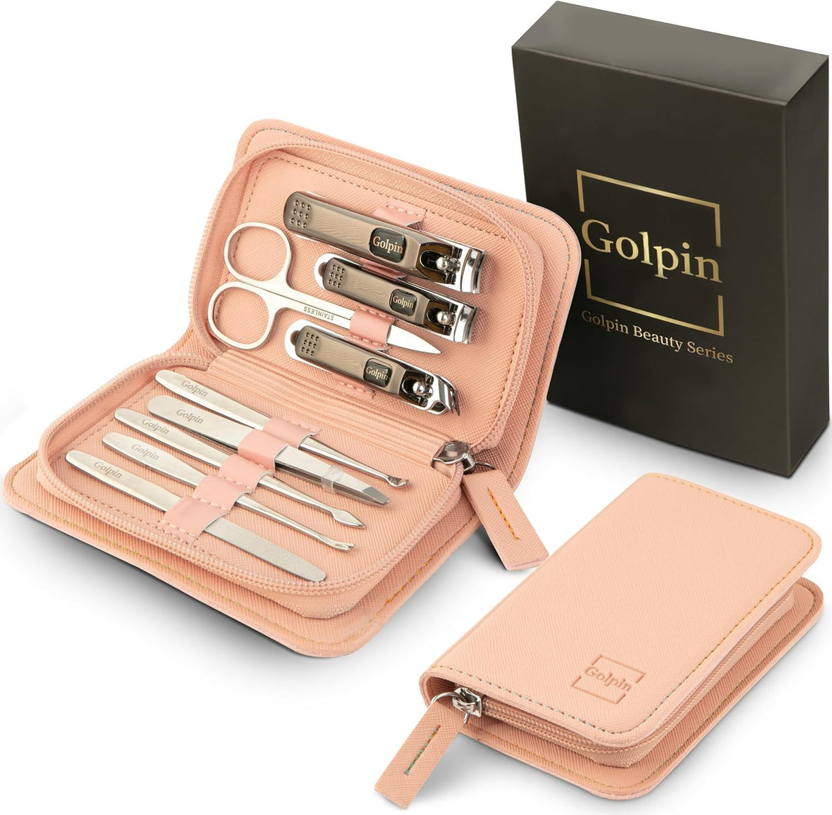 Manicure Kit for Men & Women – 9 Pcs Stainless Steel Tools with Pink Travel Nail Kit Case, Nail Clippers, Cuticle Pusher, File, Gift Ready Women & Mens Manicure Set