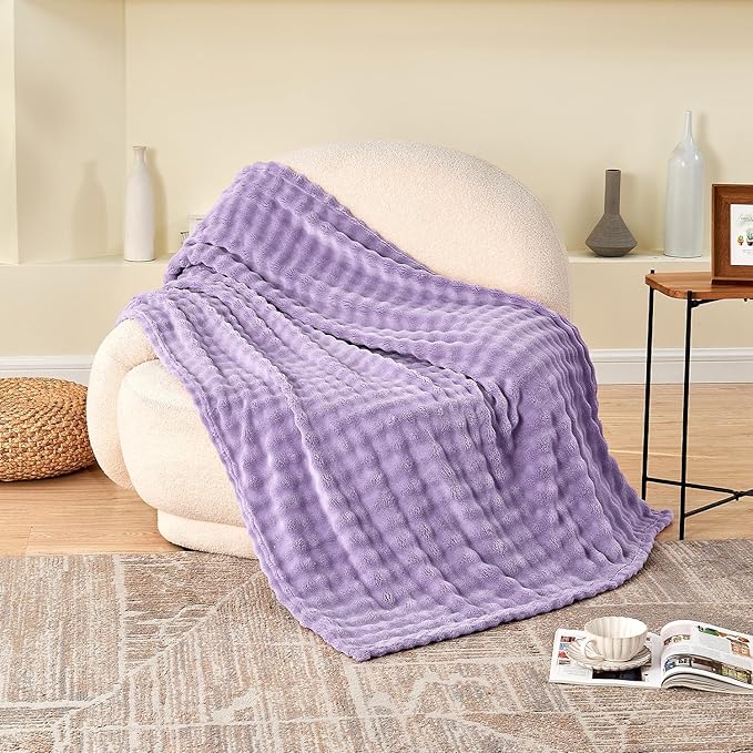 SOCHOW Dusty Purple Bubble Fleece Blanket for Couch, Super Soft Cozy Cute Throw Blanket for Women, Decorative Fuzzy Flannel Blanket, 60 x 80 Inches
