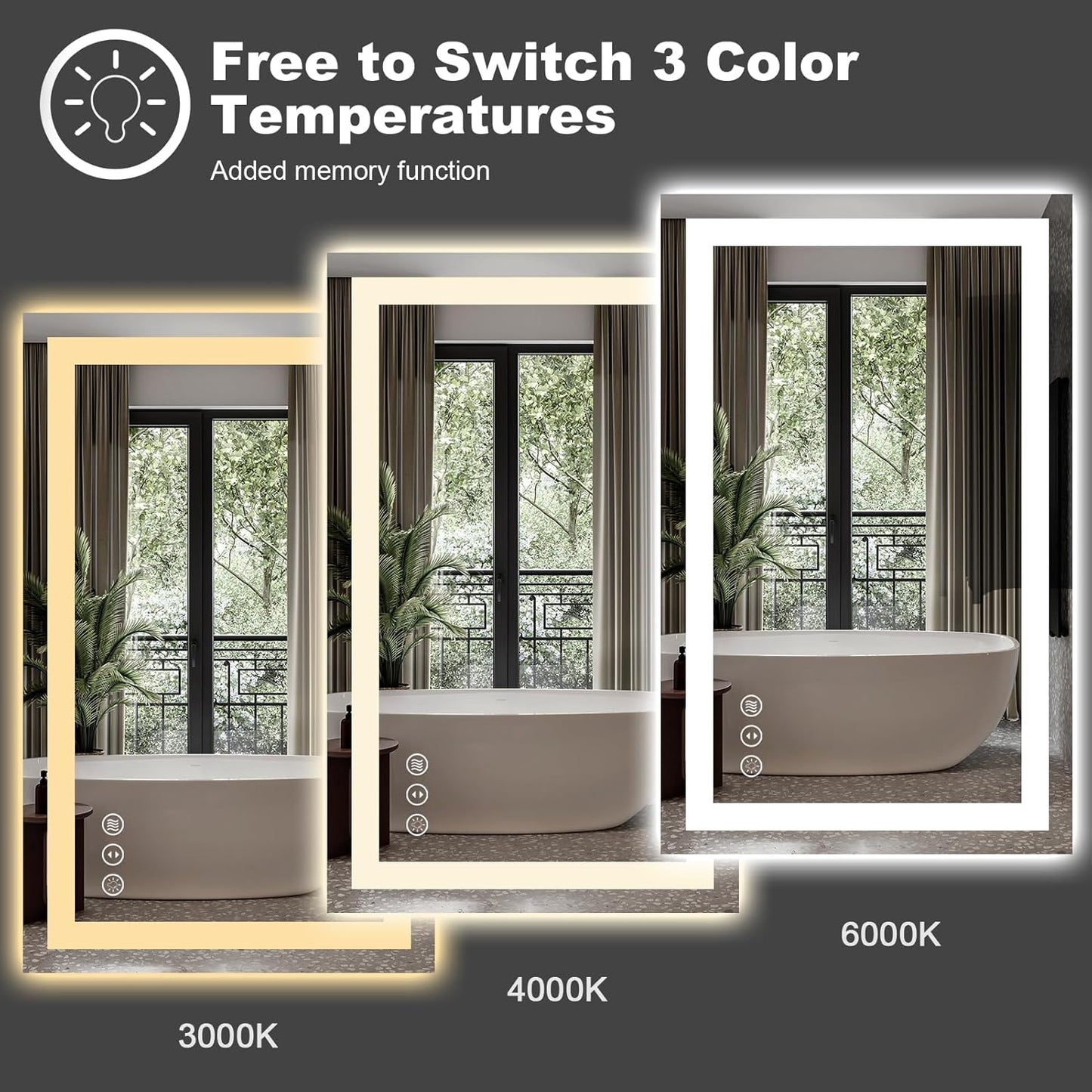 Amorho LED Bathroom Mirror 68" X38" with Front and Backlight, Stepless Dimmable Wall Mirrors with Anti-Fog, Shatter-Proof, Memory, 3 Colors, Double LED Vanity Mirror