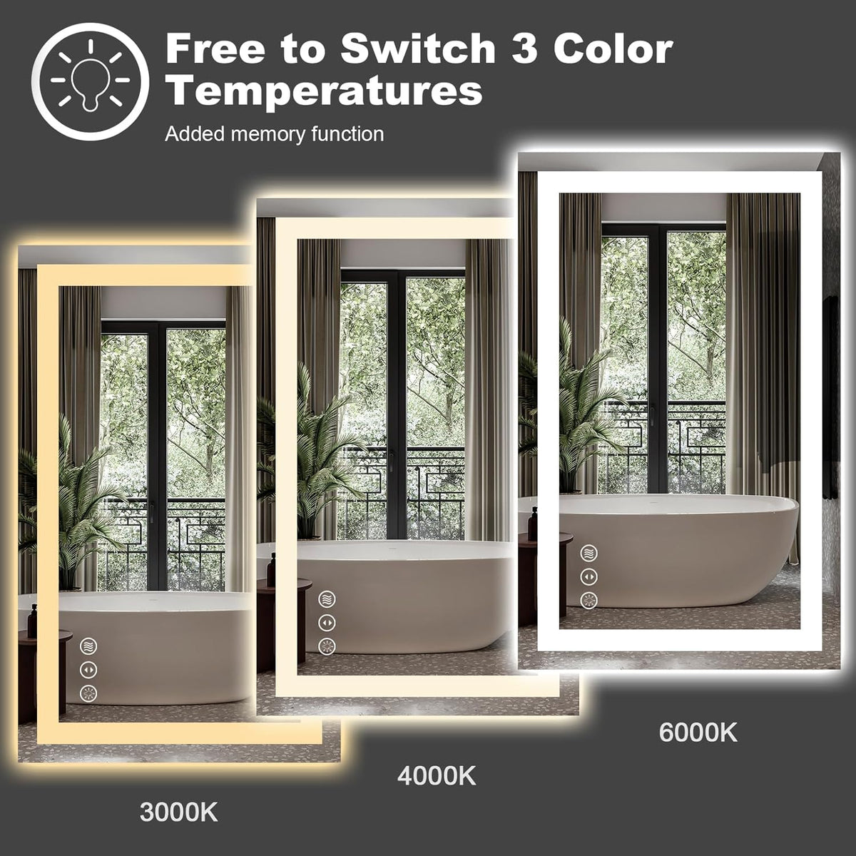 Amorho LED Bathroom Mirror 44" X36" with Front and Backlight, Stepless Dimmable Wall Mirrors with Anti-Fog, Shatter-Proof, Memory, 3 Colors, Double LED Vanity Mirror(Horizontal/Vertical)