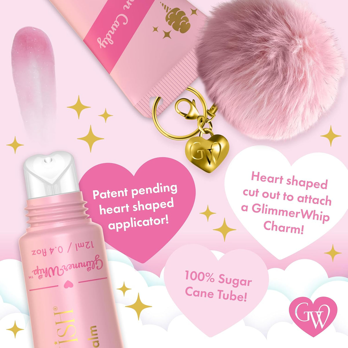 Glimmer Wish Glimmer Whip Hydrating Lip Balm – Organic Castor & Jojoba Oils, Shea & Cocoa Butters – Vegan, Non-Toxic, Moisturizing Lip Care (Cotton Candy)