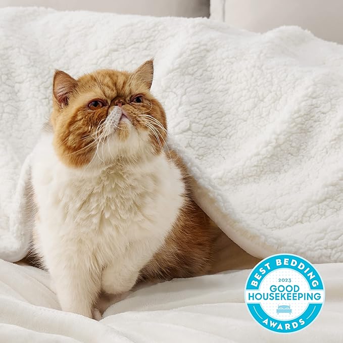 Bedsure Sherpa Fleece Blankets King Size for Bed - Thick and Warm, Soft Fuzzy Plush King Blanket for Winter, Cream, 108x90 Inches