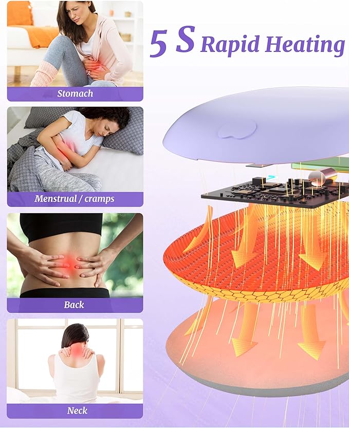 FSA HSA Eligible Portable Heating Pad for Cramps Upgrade Cordless Electric Period Fast Heating Pad for Back Pain Relief Menstrual Belt 6 Heat 6 Massage Modes Gift for Women Girls Her Girlfriend Purple
