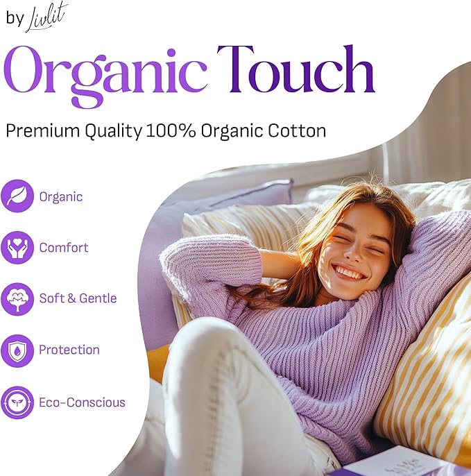 Super Long Overnight Pads Sanitary Pads, 100% Organic Cotton from Texas, Heavy Absorbency, Powerful Leak Protection, Unscented, Extra Long Length Pads for Women (20 Count)