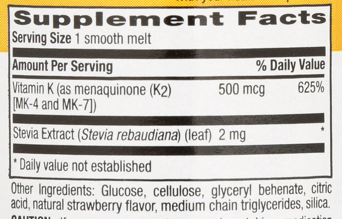 Country Life Vegan K2 Melts 500 MCG, 60 CT