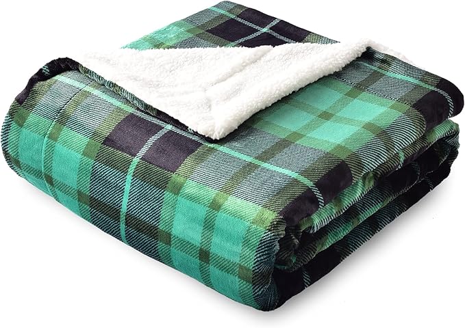 SOCHOW Sherpa Plaid Fleece Throw Blanket, Double-Sided Super Soft Luxurious Bedding Blanket 60 x 80 inches, Green