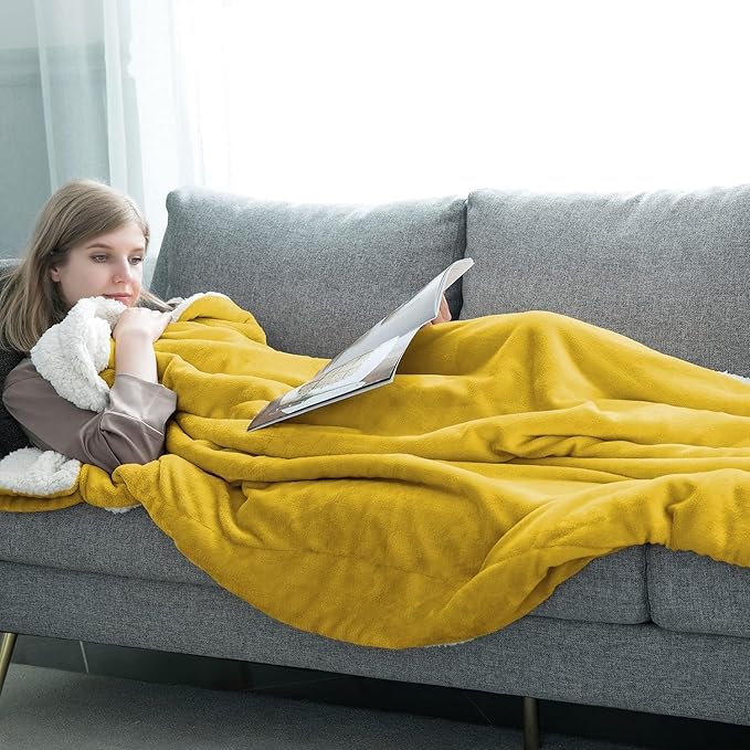IR Imperial Rooms Ochre Sherpa Fleece Throw Blanket for Bed - Wholesale Bulk Pack of 16 Sherpa Blankets - Soft Fluffy Throw Blankets for Hotels, Guest Bedroom (Yellow, 50x60 Inches)