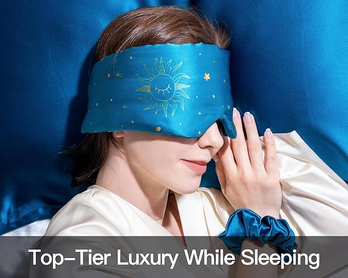 Fleur&Yang Silk Sleep Mask, Adjustable Blackout Sleeping Mask for Men Women, Soft Breathable 100% Mulberry Silk Fabric, Cooling Eye Cover Blindfold for DeepSleep or Meditation(Luna)