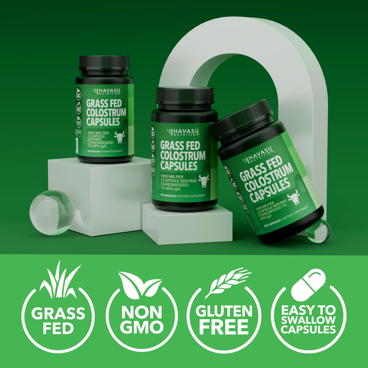 Grass Fed Colostrum Supplement for Immune and Gut Health - 1000mg Bovine Colostrum per Serving with 40% IgG - 120 Count - Non-GMO, Gluten-Free Colostrum Capsules for Adults - 60 Day Supply