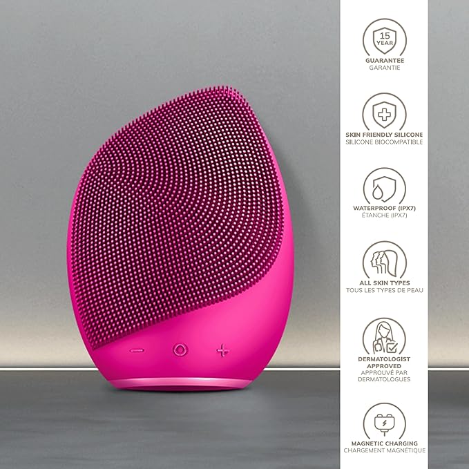 SmartAppGuided™ Sonic Facial Brush 5 in 1 | Vibrating Electric Facial Cleansing Brush | Soft Silicone Brush | Professional Facial Cleanser | Skin Cleanser & Exfoliator | Face Massager