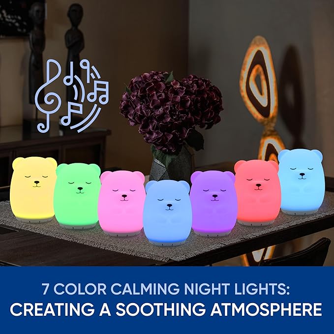 Mindfulness 'Breathing Bear' | 4-7-8 Guided Visual Meditation Breathing Light | 3 in 1 Device with Night Light & Noise Machine for ADHD Anxiety Stress Relief Sleep - Gift Kid Adult Women Men (Bear)