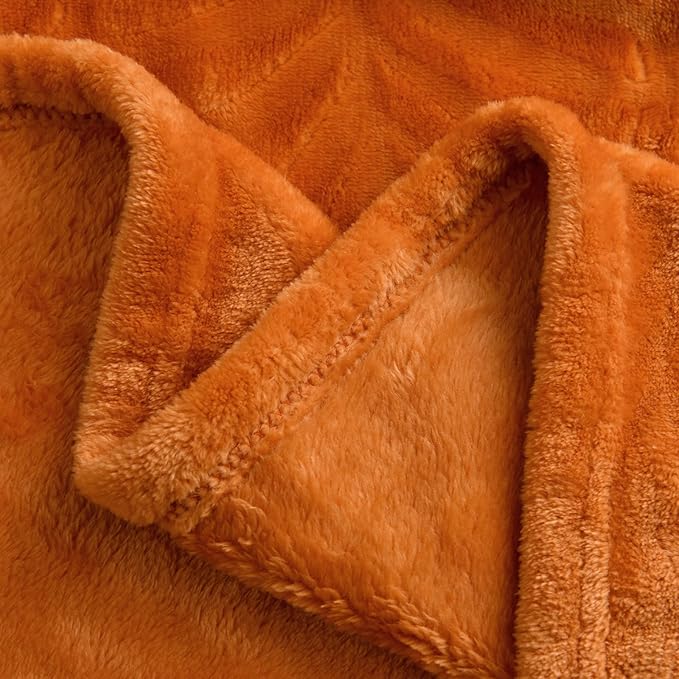 SOCHOW Super Soft Flannel Fleece Fall Throw Blanket, Lightweight Cozy Warm Leaves Textured Plush Blanket for Bed Couch Sofa, 60 x 80 Inches, Orange
