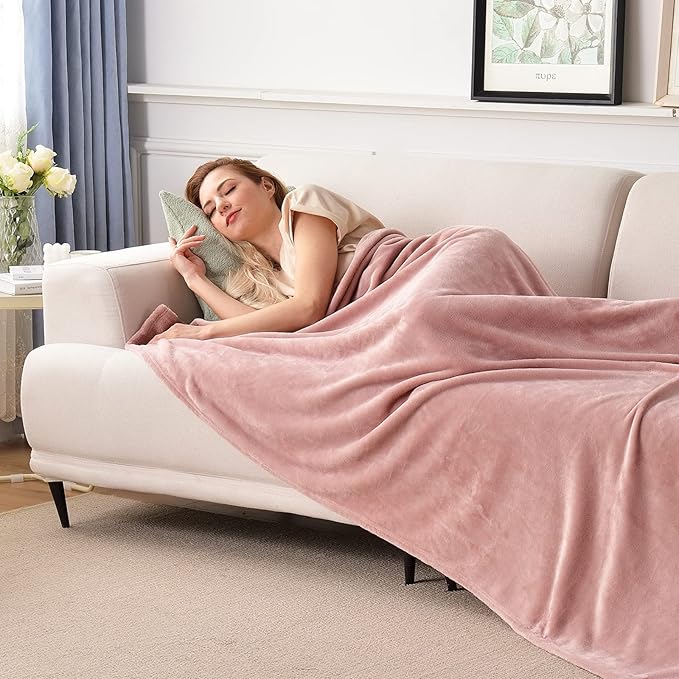 SOCHOW Flannel Fleece Blanket Twin Size, All Season Super Soft Cozy Blanket for Bed or Couch, Dusty Pink 60inch X80''